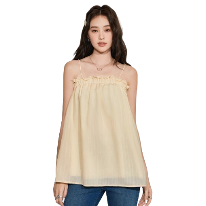 Lovito Casual Plain Ruffle Spaghetti Strap Lined Women Tank Top & Cami L45AD032(Apricot)