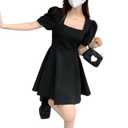 Lovito Women Elegant Plain Bow Back Tie Colorblock Dress LNE39187 (Black)