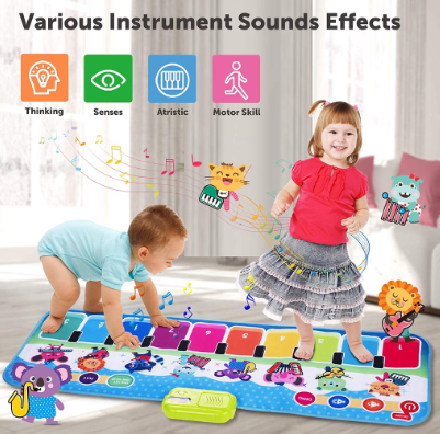 IBliver Piano Mat, Dacing Musical Mat with 8 Instruments Sounds Child Floor Keyboard Touch Play Blanket Dance Mat Build-in Speaker Recording Function Xmas Gift Toys for Baby Girls