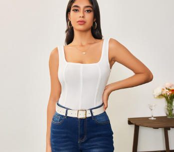 Lovito Women Casual Plain Structure Line Tank Top LBA05168 White