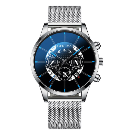 GENEVA Fashion Watch Men Stainless Steel Waterproof Quartz Casual Wacthes MESH SILVER
