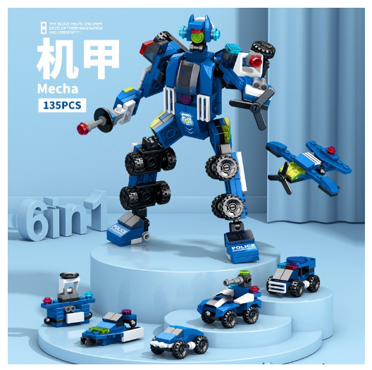 City Series 6 IN 1 SWAT Engineering Vehicle Educational Toy Model Block Toys Boy Children's Day Gift B10