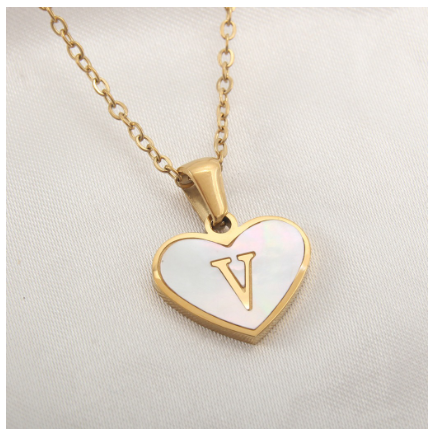 Stainless Steel 26 Letter Pendant Necklace Love Shell Card Necklace Necklace Fashion Gift for Men and Women V