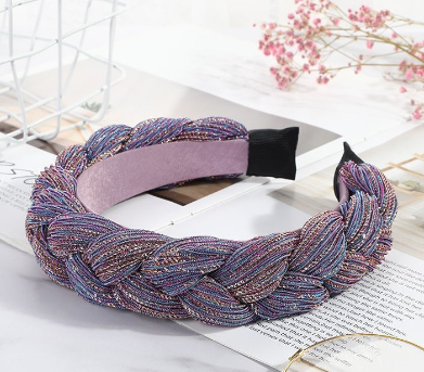 Korean Women Twist Braid Headband Fashion Fabric Purple Shiny Hair Band Elegant Hair Accessories