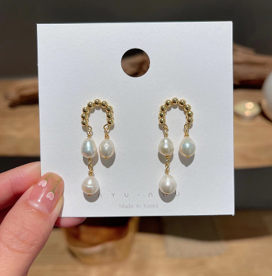 925 Silver Needle Tassel Long Freshwater Pearl Earrings