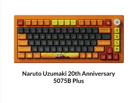 Akko Naruto Uzumaki 20th Anniversary 5075B Plus RGB LED Mechanical Keyboard 82-Key with Knob for Laptop, Hot-swap Wireless Backlit Gaming Keyboard with JDA Profiled Dye-sub PBT Key