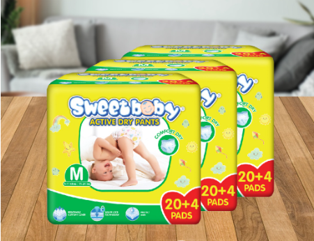SWEETBABY ACTIVE DRY PANTS MEDIUM 20+4 x 3 PACKS