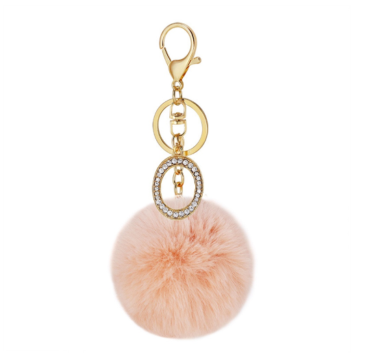 New 26 Letter Rhinestone Alloy Keychain Charm Girls Pink Pompom Key Ring Car Key Holder Women Bag Ornaments Accessories O