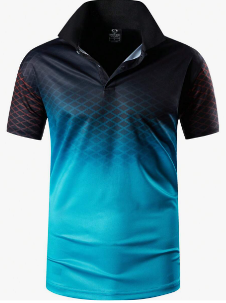 Men's Quick Dry Gradient Athletic Polo Shirt For Tennis, Golf, Bowling, Etc.
