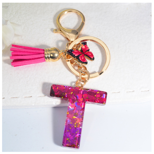 Fashion Gradient A-Z Letter Keychains Sweet Butterfly Tassels Pendant Alphabet Keyrings Name Initials Key Chains Accessories T