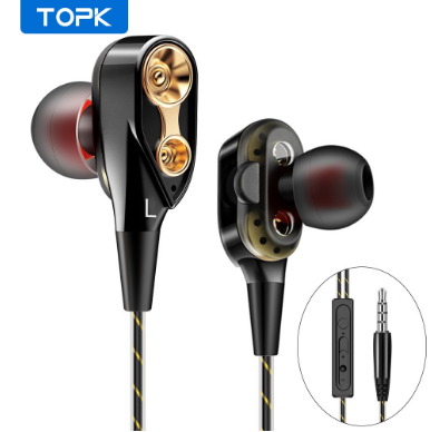 TOPK F02 3.5mm Port Dual Driver HiFi Stereo In-Ear Headset With Microphone