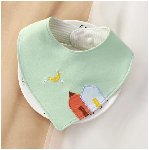 Newborn Cotton Soft Bibs 3 Layers Cartoon Pattern Triangle Scarf Boys Girls Baby Bib Burp Hidden Buttons 360 Degree Rotatable 0-3 Y NB8