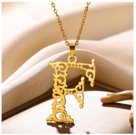 Initial Necklace for Women Men Girls Boys Gothic 18K Gold Plated 26 Letters Pendant Necklace Chain with Extension F