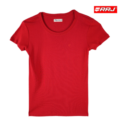 RRJ Basic Tees for Ladies Slim Fitting Ribbed Fabric Trendy Fashion Casual Top 109828-U Red