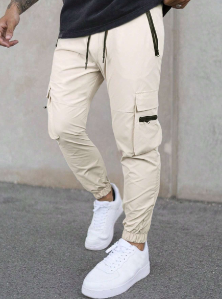 Manfinity LEGND Men Flap Pocket Drawstring Waist Cargo Pants