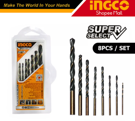 Ingco AKDB0801 8pcs HSS Twist Drill Bits Set for Metal Use SUPER SELECT _H