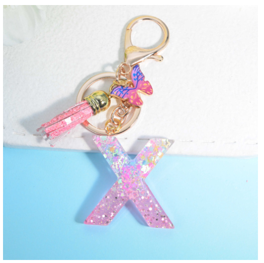 Glitter Star Sequin Filled 26 Letter Keychains With Butterfly Pendant Fashion Tassel Name Initials Key Chains Car Keyrings Gifts X