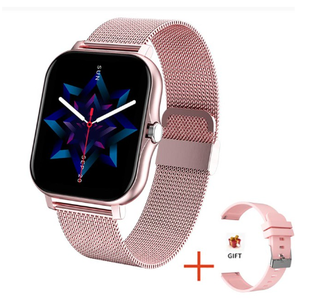 FILIEKEU Smart Watch Men Women Waterproof Sports Fitness Bluetooth Call Couple For Android And Ios PINK MESH BELT