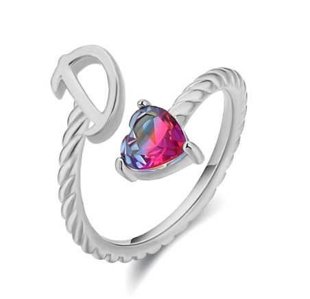 Letter Ring 925 Silver 26 Letters A-Z Initial Ring Open Gradient Zircon Ring for Women Jewelry Gift D