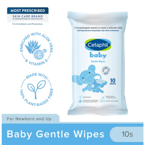 Cetaphil Baby Gentle Wipes 10 sheets (100% Natural / Soap & Silicone Free / Aloe Vera and Vitamin E)