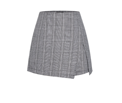 Lovito Casual Plaid Split Front Zipper High Waist Culottes Shorts for Women L53AD076 Houndstooth/Plaid