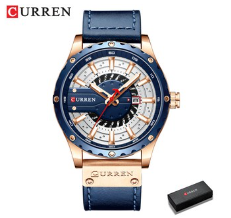 CURREN Original Men's Watch Top Leather Fashion Leisure Quartz Waterproof 8374 BLUE