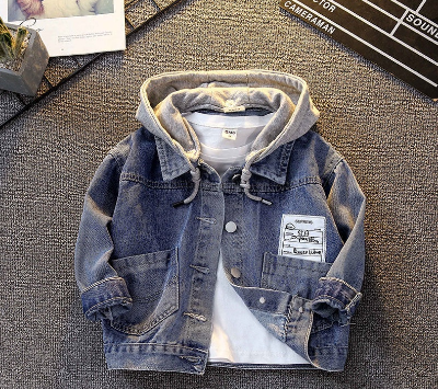 Spring and Autumn Kids Clothing Boys Denim Hooded Jacket Middle and Small Child Outerwear