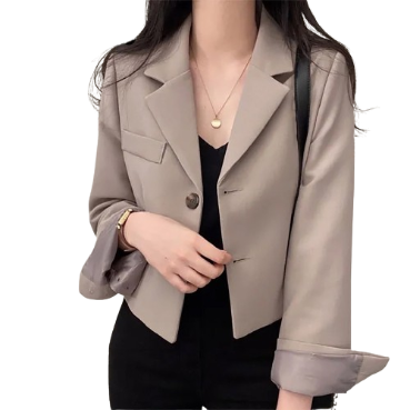Lovito Women Casual Plain Button Pocket Blazer LNE36029 (Khak)