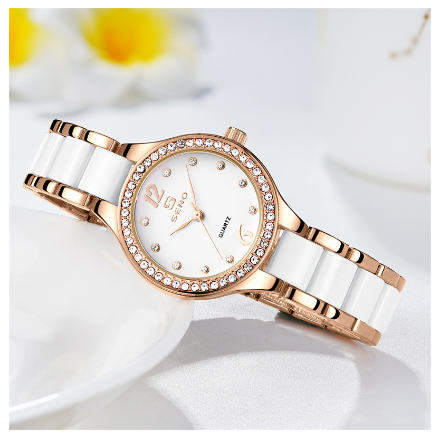 SENO Women Watch Fashion Casual Quartz Wristwatches for Female Elegant Ceramic Strap Watches Waterproof ROSEGOLD 1
