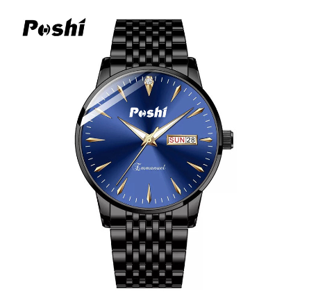 POSHI Men's Brand Watches Stainless Steel Waterproof Luminous Quartz Wrist With Calendar Date M5