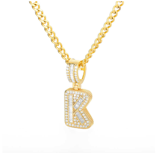 Trend Cubic 2020 Zirconia Letters A-Z Pendant Necklaces Iced Out Rock Candy Style Initial K