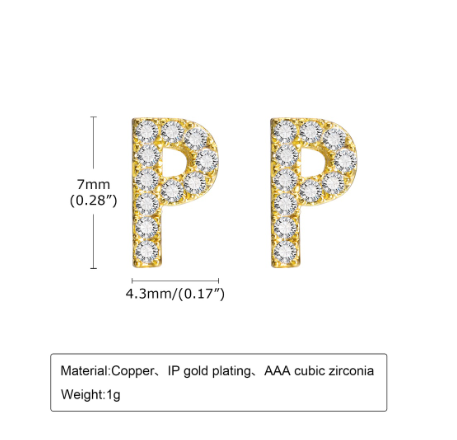 Vnox Gold Zircon Cubic Letter Stud Earrings,Initial Alphabet Small Hypoallergenic Earring One Pair P