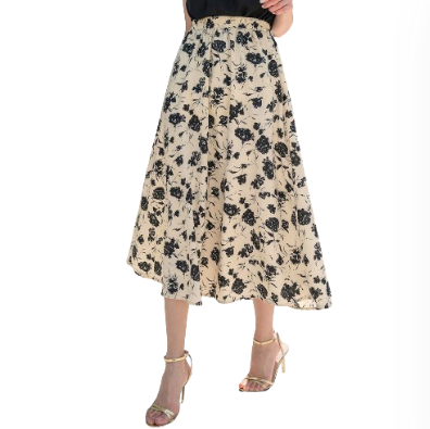 Lovito Women Boho Floral Ruffle Skirt L71ED100 (Apricot)