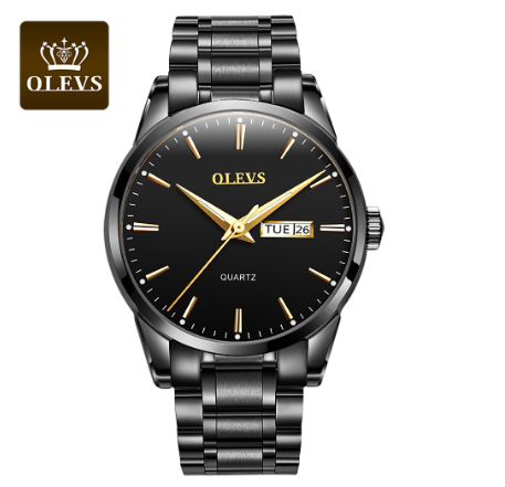 Olevs Watch For Men Original Waterproof Stainless Steel Men's Business Quartz Fashion Trend Luminous Gold Wrist Watch ALL BLACK