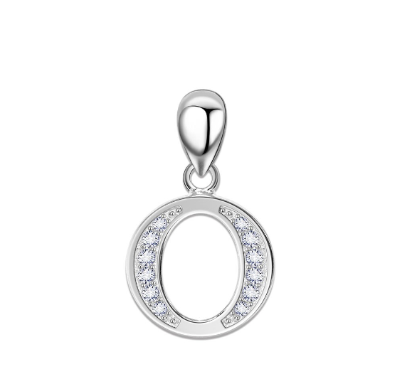Tom Silver Pendant Initial Letter with Stone A to Z Fashion Accesories 92.5 Sterling Silver SP676 O