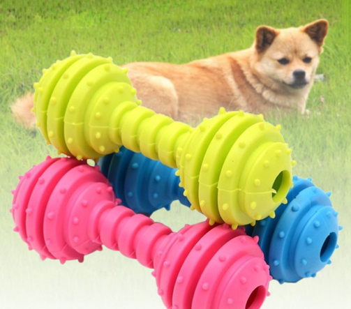12.5cm Flexible Big Bone Pet Dog Puppy Rubber Dental Teeth Chew Bone Play Training Barbell Barbed Dumbbell Fetch Toys Hot Sale