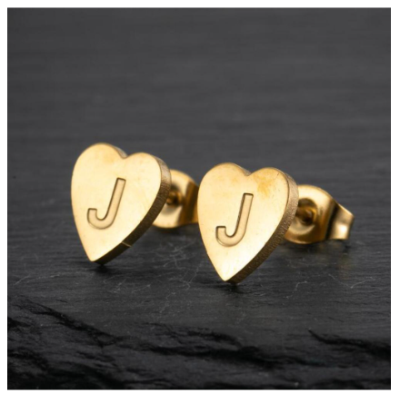 Stainless Steel Cute Small Tiny Heart Initial English Letter Stud Earrings For Women Gold Color Alphabet Jewelry Birthday Gift J