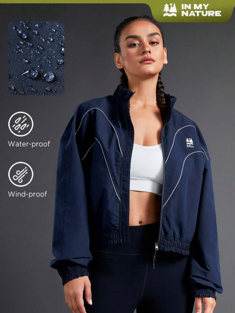 In My Nature Women's Softshell Anti-splash Fashionable Retro-style Reflective Logo Jacket, Elastic Waist, And Cuff