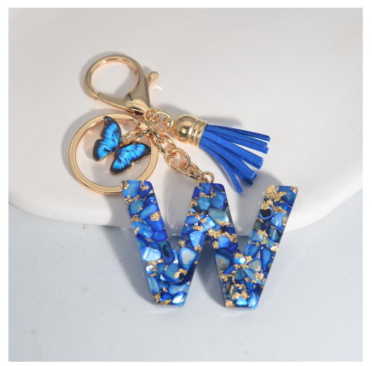 Fashion Butterfly 26 Initials Keychain Exquisite Blue Stone Filled Letter Keyrings Exquisite Alphabet Pendant Bag Ornament Gifts W