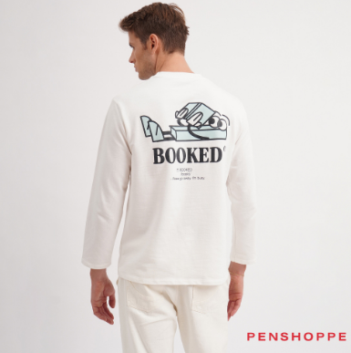 Penshoppe Do Not Disturb Long Sleeve Graphic T-Shirt For Men White Tshirt