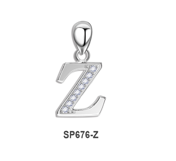 Tom Silver Pendant Initial Letter with Stone A to Z Fashion Accesories 92.5 Sterling Silver SP676 Z