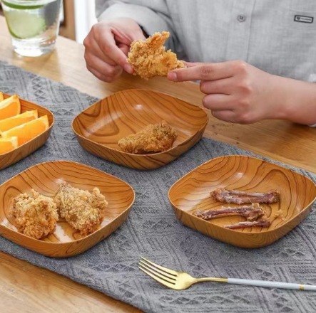 1pcs Kitchen Square Plate Plastic Wooden Plates 14cm Household Snack Plate Tableware