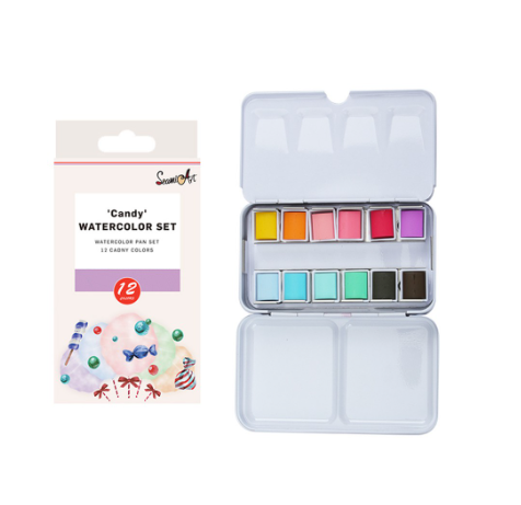 SeamiArt 12 colors Tin Box Solid Watercolor Candy Color Water Color Paint for Cartoon & Portraits Painting Drawing Art Supplies