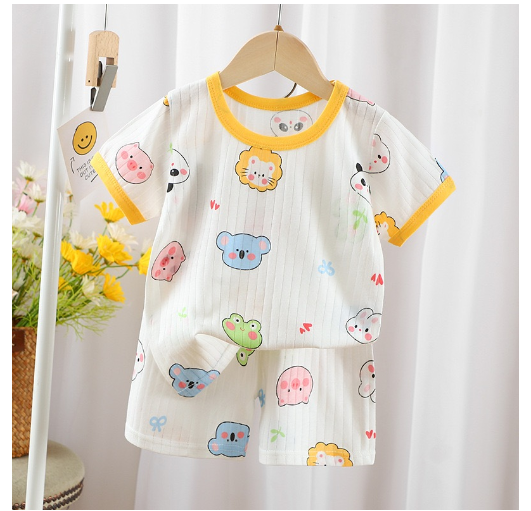 Baby Summer Casual Short-Sleeved Suit Baby Cotton Short-Sleeved  Shorts Suit Baby T-shirt Suit T6