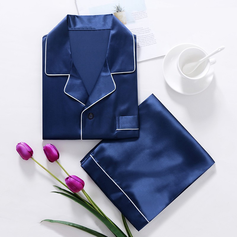 FallSweet Pajamas Sets For Women Silk Solid Sleepwear Plus Size Nigtwear Sets 5XL (Blue)