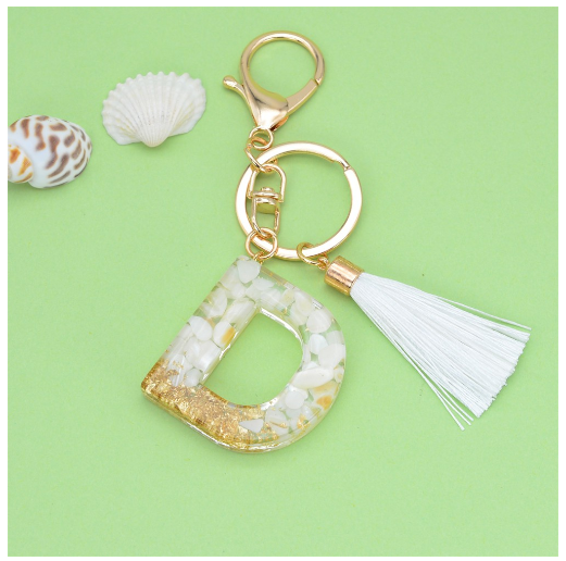1Pc Gold Tassel Alphabet Keychain English Letter Keyring Glitter Gradient Resin Gold Leaf Crafts Car Mirror Handbag Charms D