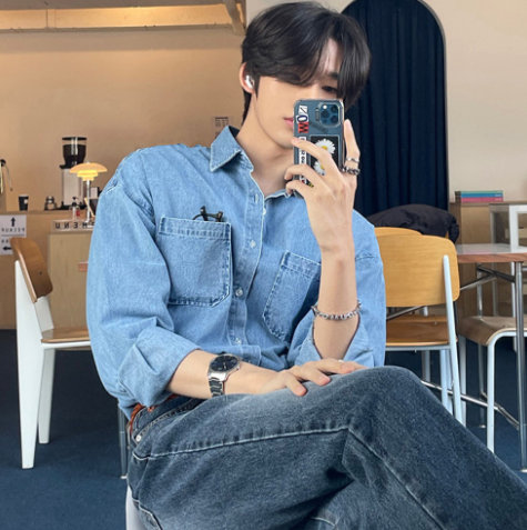 New Style Korean Version Trendy Denim Shirt Men Long-Sleeved Loose Hong Kong Retro All-Match Casual Jacket JP15032