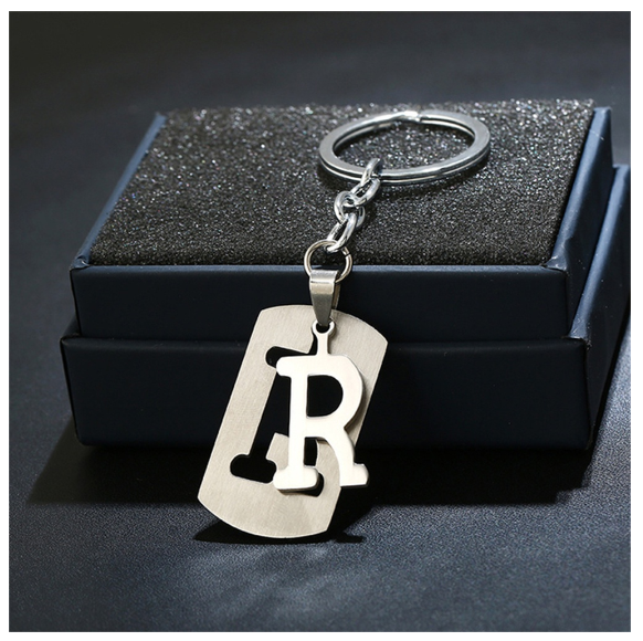 Stainless Steel 26 Letters Keychain Women Men Backpack Purse Charms Metal A To Z Alphabet Pendant With Key Holder For Couple R