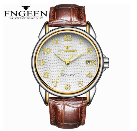 FNGEEN 6608 Men's Automatic Mechanical Watch SILVER GOLD WHITE
