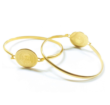 St.Benedict & Padre Pio bangles Gold Stainless Steel Bracelet